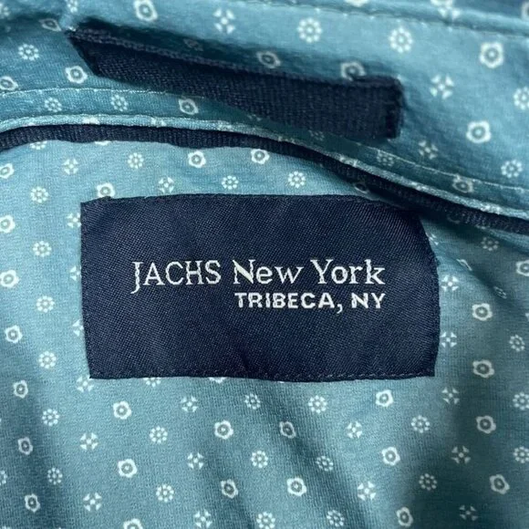 Jachs New York Mens Blue Button Down Short Sleeve Shirt Medium a0031 - Picture 4 of 8
